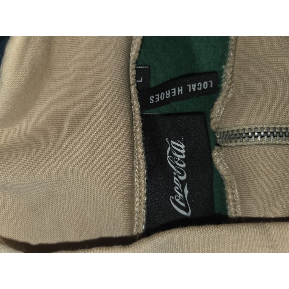 Coca-Cola Embroidered 1/4 Zip Sweatshirt Green Cream Sample Pullover Size L - Picture 5 of 7